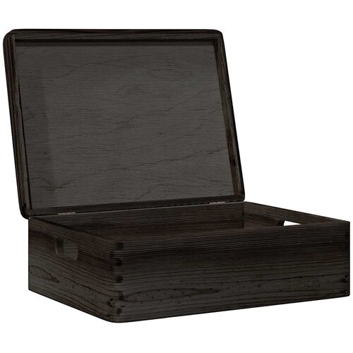  Drvena kutija poklopcem ručkama crna 40x30x13 cm puno drvo bor Slike