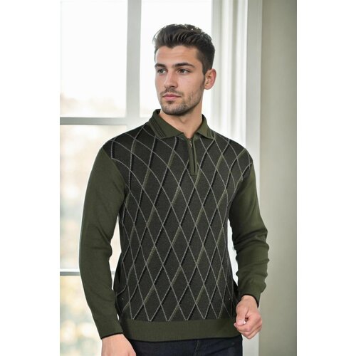 Dewberry 29477 Zippered Polo Collar Mens Sweater-Khaki Slike