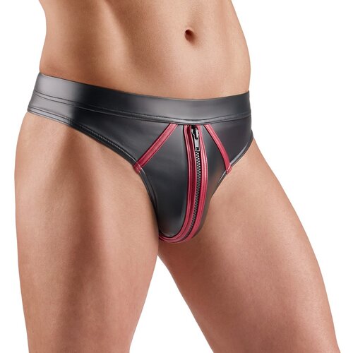 Svenjoyment Wetlook Sexy Thong with Zip 2111772 Black-Red S Cene