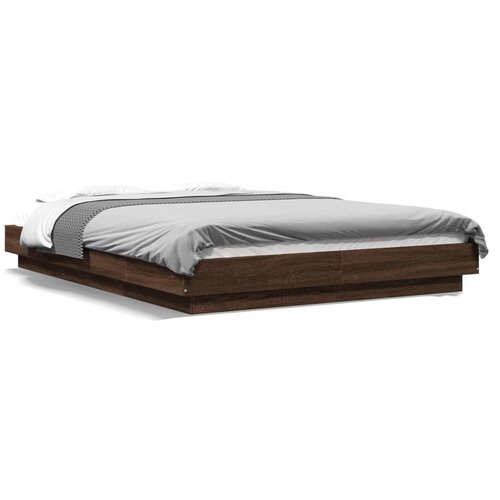 Maison Chic Posteljni okvir - Dvoposteljna postelja - Zakonska postelja z LED lučkami rjavi hrast 120x190 cm inž. les, (21695720) Slike