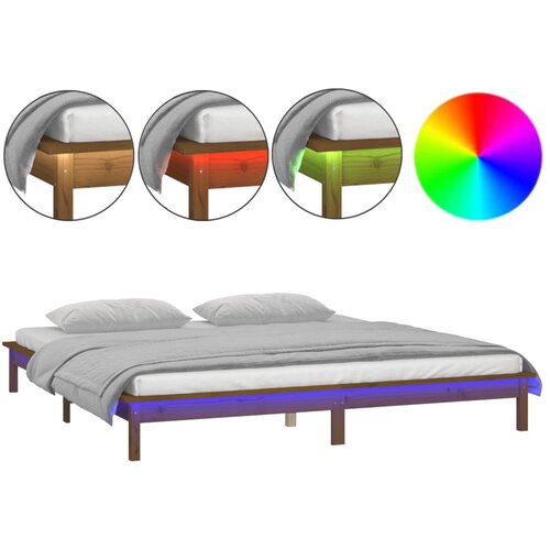 Maison Chic LED Posteljni okvir - Dvoposteljna postelja - Zakonska postelja medeno rjav 140x190 cm trden les, (21694327) Slike