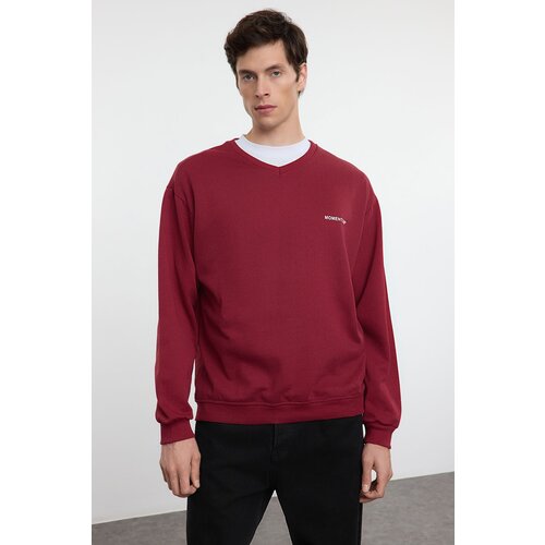 Trendyol Claret Red Unisex Oversize/Wide Cut Fleece Sweatshirt Cene