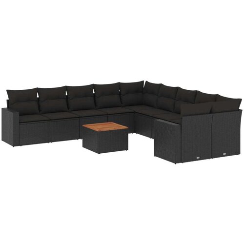 VidaXL 11-dijelni set vrtnih sofa od poliratana s jastucima crni Slike
