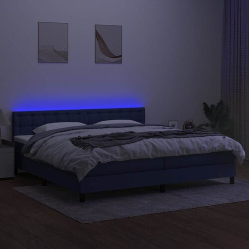  Krevet box spring s madracem LED plavi 200x200 cm od tkanine Slike