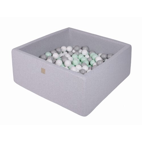 MeowBaby Square Ball Pool, 90x90x40 cm s 300 žogami, bombaž, svetlo siva: modra/prozorna/otroško modra/srebrna, (21333781) Cene
