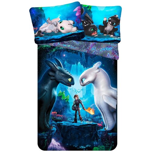 Jerry Fabrics Modra enojna bombažna otroška posteljnina 140x200 cm How To Train Your Dragon – Cene