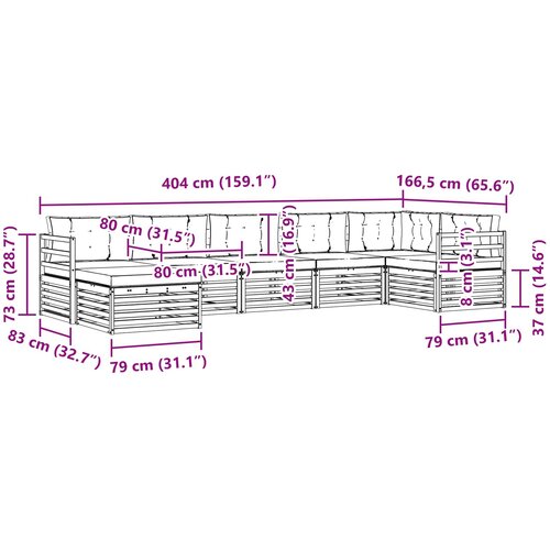  Set vanjskih sofa 7 kom. Bijela i bež Smeđa 404 x 166,5 x 73 cm Slike