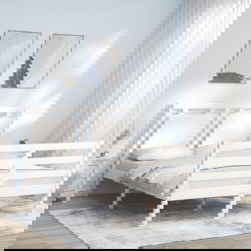 VidaXL Posteljni okvir z vzglavjem bel 120x200 cm trden les Slike
