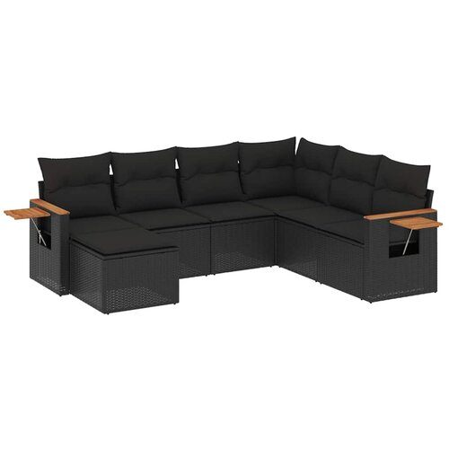  7-dijelni set vrtnih sofa od poliratana s jastucima crni Slike