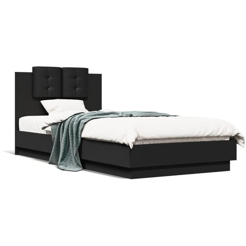 VidaXL Posteljni okvir z vzglavjem črn 90x200 cm inženirski les Slike