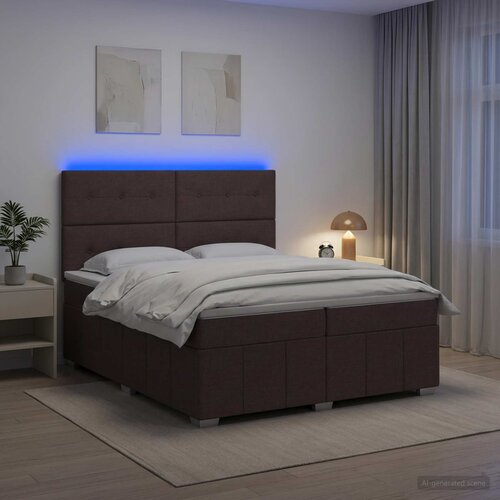  LED okvir za krevet s madracem Tamno smeđa 200 x 200 cm Tkanina Cijene