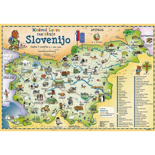Kartografija medved lovro raziskuje slovenijo - otroška stenska karta slovenije, piši briši Cene