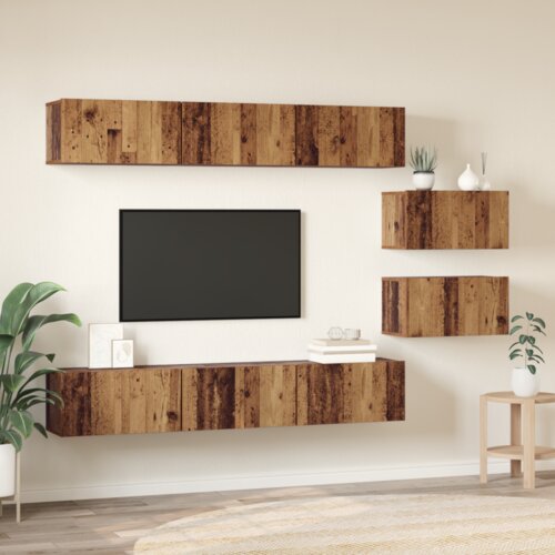  Set TV komoda Zidne s pohranom s vratima 8 pcs Staro drvo 60 x 30 x 30.5 cm Slike