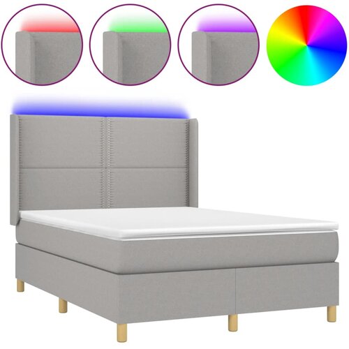  box spring s madracem LED svjetlosivi 140x190 cm tkanina Slike