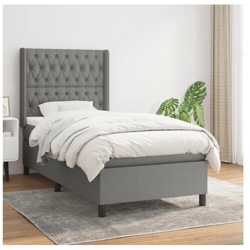  Box spring postelja z vzmetnico temno siva 100x200 cm blago Cene