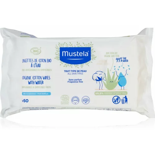 Mustela BIO Organic Cotton Wipes vlažni robčki za otroke 60 kos