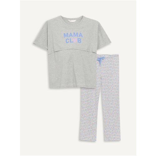 LC Waikiki Crew Neck Printed Short Sleeve Maternity Pajamas Set Slike