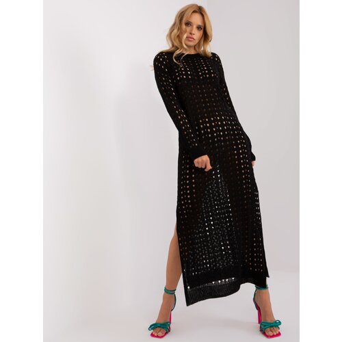 Fashion Hunters Black knitted beach dress with slits Slike