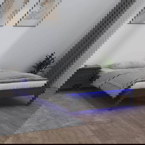 The Living Store LED posteljni okvir siv 90x200 cm trden les - Posteljni Okvir, (21526034) Slike