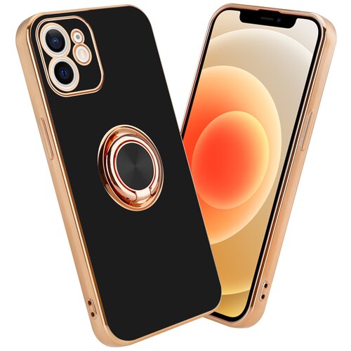 Cadorabo Ohi&scaron;je, združljiv z Apple v sijajnem črni barvi - zlato z obročem - za&scaron;čitni pokrov iz fleksibilnega silikona TPU, z za&scaron;čito pred kamero in držalom magnetnega avtomobila, (20593734) Cene