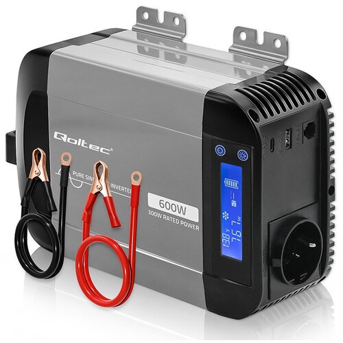 Qoltec Przetwornica napięcia Pure Sine Wave | 12V na 230V | 300 /600W | LCD | USB | USB-C | Kompatybilna z LiFePO4 GEL AGM Cijene