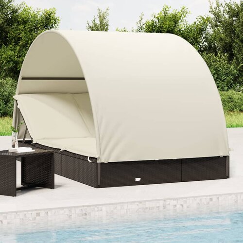 vidaXL Vrtni ležalnik za 2 osebi s streho črn 211x112x140cm poli ratan Cene