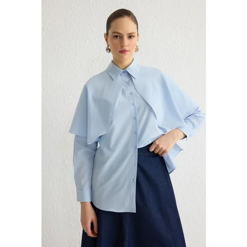 Trendyol Blue Cape Detailed Woven Shirt