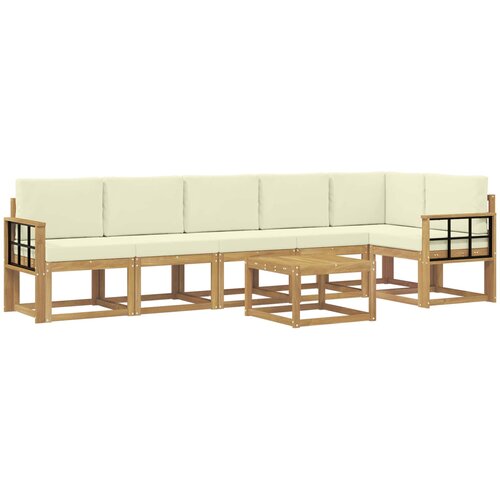  Set vanjskih sofa 7 kom. Bijela i krem Poliester Smeđa 59 x 59 x 37 cm Slike