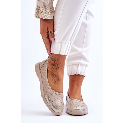 Kesi Leather women&amp;#039;s openwork ballerinas Beige Lucy Slike