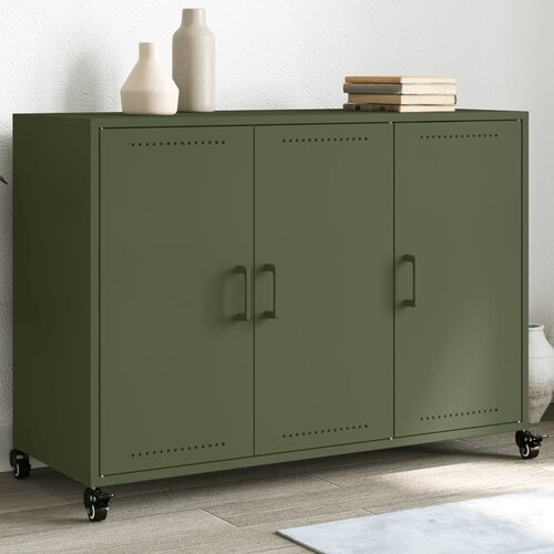 VidaXL Komoda olivno zelena 100,5x39x72 cm hladno valjano jeklo Slike
