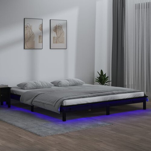  LED okvir kreveta crni 120x190 cm mali bračni od masivnog drva Cene