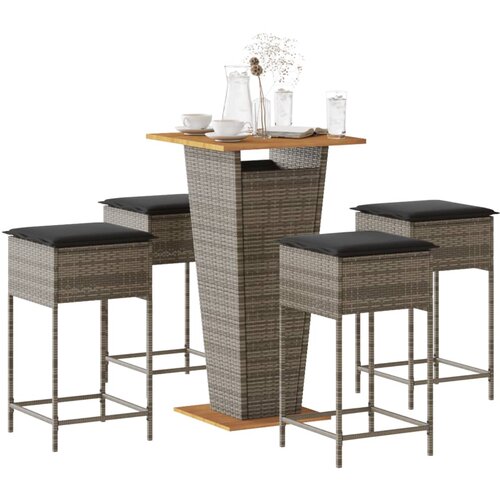  5-dijelni vrtni barski set od poliratana s jastucima sivi Siva 60 x 60 x 110 cm Cijene