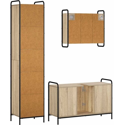  Set ormarića za kupaonicu 3 kom. Hrast sonoma 40 x 36 x 181 cm - Hrast sonoma Ormar ispod sudopera (1 vrata i 2 police) + viseći Slike