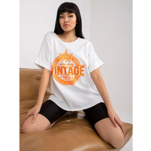 Fashion Hunters White and orange cotton t-shirt with an application