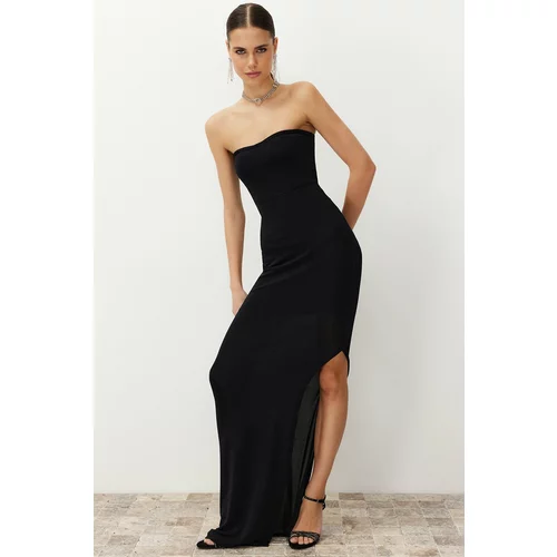 Trendyol Black Fitted Lined Shiny Long Evening Evening Dress