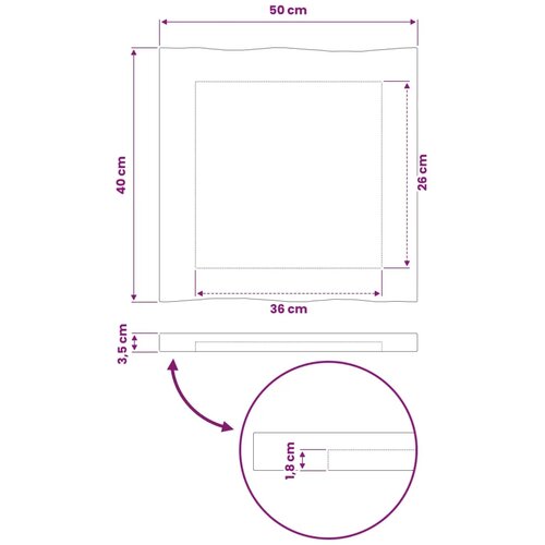  Pravokutni stolni vrh 50 x 40 x 3 cm Pravokutni - Prirodna 90 x 55 x 3 5 cm Živi rub 2 strane Slike