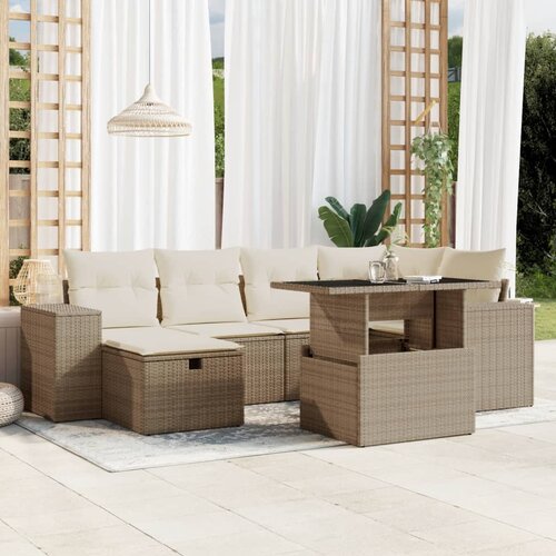 vidaXL 7-dijelni set vrtnih sofa od poliratana s jastucima bež Cijene