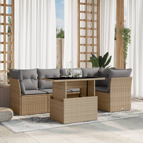 VidaXL 6-dijelni set vrtnih sofa s jastucima bež od poliratana Slike
