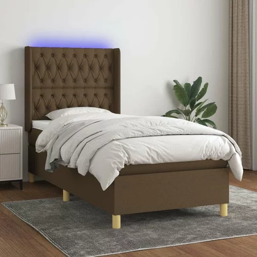  Box spring postelja z vzmetnico LED temno rjava 100x200cm blago, (20723648)