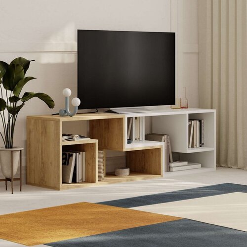 Hanah home Glis - Sapphire Oak, White Sapphire OakWhite TV Stand Cene