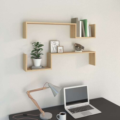  Zidne police 2 kom boja hrasta sonome 100x15x20 cm od iverice Slike