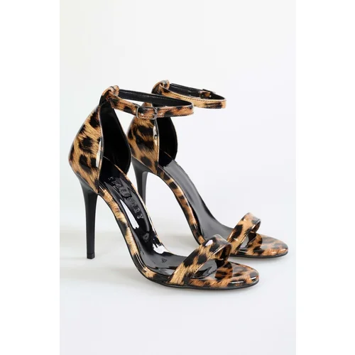 Shoeberry Women's Lina Leopard Shiny Single Strap Heeled Shoes