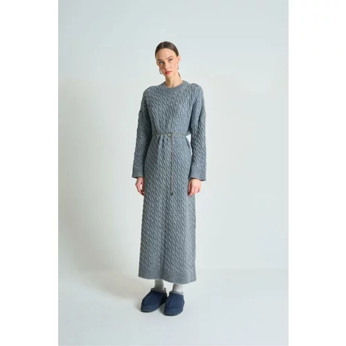 Laluvia Gray Hair Knitted Thick Knitwear Dress