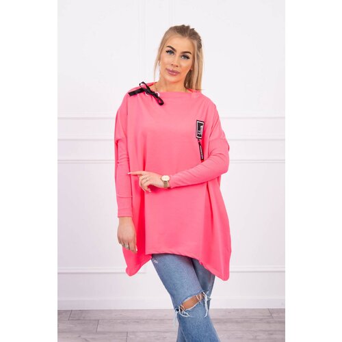 Kesi Oversized sweatshirt with asymmetrical sides in pink neon color Cene