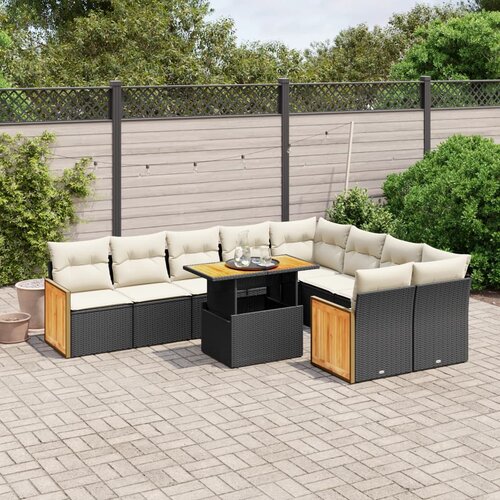 VidaXL 10-dijelni set vrtnih sofa s jastucima crni od poliratana Slike