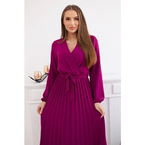 Kesi Włoski Dress tied with a pleated hem plum Slike