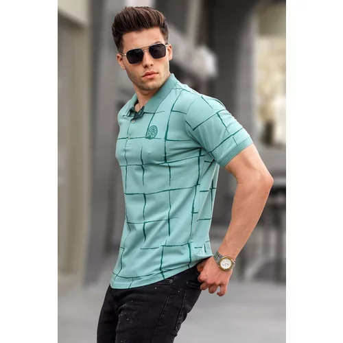 Madmext Mint Green Patterned Polo Neck T-Shirt 5887