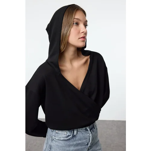 Trendyol Black Regular/Normal Fit Hooded Stretchy Knitted Sweatshirt