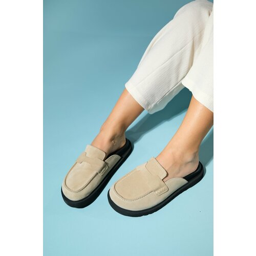 LuviShoes LAVEN Beige Suede Genuine Leather Women's Slippers Cene