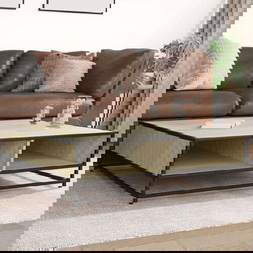 vidaXL Klubska mizica sonoma hrast 100x100x30 cm inž. les in kovina Cene